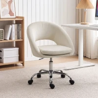 HOMCOM Velvet Desk Chair, Modern Office Chair with Height-Adjustable, Wheels, for Home Study Bedroom, Cream(m-2)
