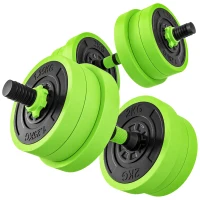 SPORTNOW Set Pesi da Palestra 4 in 1 da 20kg, Convertibile in Kettlebell, 2 Manubri, Bilanciere e Supporto Flessioni, Verde(m-1)