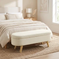 HOMCOM Bancă, Banchetă, Capăt de Pat, Spațiu de Depozitare 2 în 1 din Țesătură cu Picioare din Lemn, 110l x 40P x 43H cm, Crem(m-2)