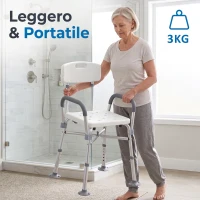 HOMCOM Sedia Doccia ad Altezza Regolabile con Braccioli e Cuscino Rimovibile 53.5x52x80-90 cm, Bianca(m-6)