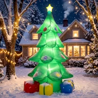 Outsunny Aufblasbarer Weihnachtsbaum 300 cm mit RGB-Stern LED-Licht, Geschenkboxen, XXL  IP44 Wasserdicht für Weihnachtsfeiern(m-10)
