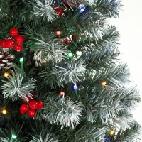 HOMCOM 4ft Pre-Lit Slim Artificial Christmas Tree Set of 2, with 100 Dual-Colour LED Lights, 140 Frosted Branch Tips(m-11)