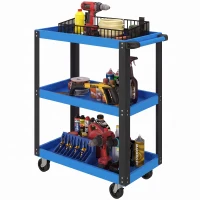 HOMCOM Carrinho de Ferramentas com 3 Prateleiras Rodas com Travão e Pega para Garagem Oficina 120 kg Azul e Preto(m-10)