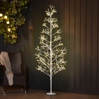 HOMCOM Árvore de Natal Artificial 180 cm com 384 Luzes LED Branco-Quente Ramos Flexíveis Base de Aço Branco(m-7)