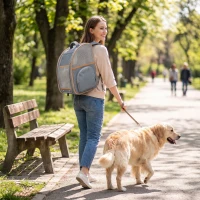 PawHut Pet Backpack Carrier, Foldable Pet Carrier Backpack for Mini Dogs Cats Up to 5 kg, with Mesh Window, Grey(m-8)