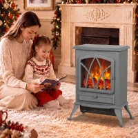 HOMCOM 1kW-2kW Vintage Electric Fireplace Heater - Grey(m-8)