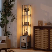 HOMCOM Floor Lamp with Shelves, LED Column Modern Standing Lamp with Fabric Drawer, Adjustable Brightness, Foot Switch for Living Room, Bedroom, Office, Grey(m-10)