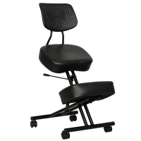 HOMCOM Chaise à Genoux Ergonomique avec Dossier, Siège Assis Genoux Réglable en PU sur Roulettes, Noir(m-18)