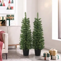 HOMCOM Lot de 2 Sapins de Noël Artificiels 120 cm, Base en Pot de Culture, Pointes de Branches Ignifuges, Vert(m-16)