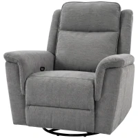 HOMCOM Poltrona Reclinabile Manuale 155° con Poggiapiedi, Girevole a 360° in Ciniglia, Grigio Chiaro(m-10)
