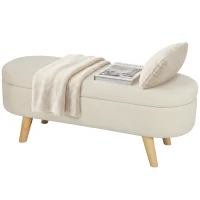 HOMCOM Bancă, Banchetă, Capăt de Pat, Spațiu de Depozitare 2 în 1 din Țesătură cu Picioare din Lemn, 110l x 40P x 43H cm, Crem(m-10)