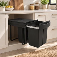HOMCOM Pull Out Bin, Kitchen Under Sink Bin with 2 Removable Compartments, Smooth Glide, Black(m-8)