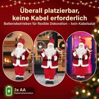 HOMCOM Zingende kerstman, 120 cm, levensgroot, geanimeerd, met draaibaar hoofd en buigbare armen(m-7)