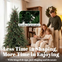 HOMCOM 6ft Artificial Christmas Tree with Pinecones, Red Berries, Hinged Predecorated Xmas Tree with 2843 Branch Tips(m-6)