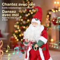 HOMCOM Père Noël Animé Grandeur Nature 120cm, Décoration Musicale Chantante et Oscillante,  Activation Sonore et Tactile, Rouge(m-4)
