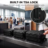 HOMCOM 3-Piece Suitcase Set, Hard Shell Carry On & Checked Luggage Set with TSA Lock, 20/24/28 Inch, Black(m-7)