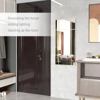 HOMCOM Decorative Grid Wall Mirror, with Back Hooks - Gold Tone(m-4)