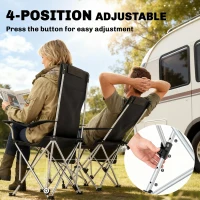 Outsunny Set of 2 Reclining Folding Camping Chair w/ Detachable Footrest, Storage Bag, Cup Holder & Headrest, Lightweight Portable Camp Chair for Beach, Picnic, Orange and Black(m-4)