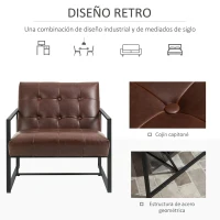 HOMCOM Sillón de Salón Moderna Butaca de Salón Tapizado en PU Asiento Amplio Marco de Metal para Dormitorio Salón Marrón(m-4)