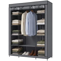 HOMCOM Armario de Tela Salvaspacio con Barra para Colgar y 11 Estantes, 135x45x175 cm, para Dormitorio, Gris(m-7)