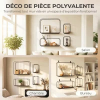 HOMCOM Lot de 4 étagères murales industrielles, étagères flottantes géométriques en métal, pour salon, chambre et bureau, noir(m-8)