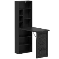 HOMCOM Secretária Dobrável com Estante, Prateleira Ajustável e Bolsa Organizadora para Espaços Pequenos 98x51x153 cm Preto(m-1)
