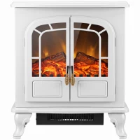 HOMCOM Freestanding Electric Fireplace Stove Heater with LED Fire Flame Effect White(m-15)