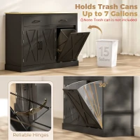 HOMCOM Tilt Out Trash Cabinet with Charging Station, Kitchen Island with Storage, 57 Liter Hidden Rubbish Bin Storage, Black(m-5)