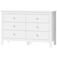 HOMCOM Ladekast met 6 Laden, Dressoir met Soepel Lopende Ladegeleiders voor Slaapkamer, Woonkamer of Hal, 118 x 39,5 x 75,5 cm, Wit(m-1)