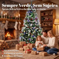 HOMCOM Árvore de Natal Nevada 210 cm com 400 LED 11 Modos Comando à Distância 1253 Pontas 44 Pinhas e 44 Bagas(m-4)
