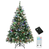 HOMCOM Sapin de Noël Artificiel Lumineux et Enneigé 120cm, Arbre de Noël, Télécommande, 11 Modes d'Éclairage, 150 LED, Vert(m-18)