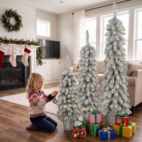 HOMCOM Set de 3 árboles de Navidad artificiales nevados, preiluminados con puntas de ramas de PVC y luces LED blanco cálido(m-4)