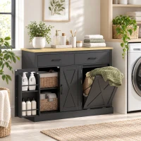 HOMCOM Tilt Out Trash Cabinet with Charging Station, Kitchen Island with Storage, 57 Liter Hidden Rubbish Bin Storage, Black(m-9)
