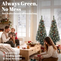 HOMCOM 4ft Pre-Lit Slim Artificial Christmas Tree Set of 2, with 100 Dual-Colour LED Lights, 140 Frosted Branch Tips(m-5)