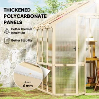 Outsunny 6.6 x 6ft Polycarbonate Greenhouse, Walk-in Wooden Greenhouse with Lockable Door and Window, Garden Plants Grow House, Brown(m-15)