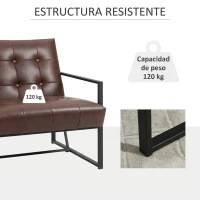 HOMCOM Sillón de Salón Moderna Butaca de Salón Tapizado en PU Asiento Amplio Marco de Metal para Dormitorio Salón Marrón(m-5)