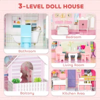 AIYAPLAY Dolls House, 6 Rooms Modern Dollhouse with LED Lights, 8 Furniture Pieces, 3-Level Playhouse Gift for Kids 3-6 Years(m-4)