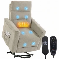 HOMCOM Relaxsessel mit elektrischer Aufstehhilfe, Massage & Wärme, Chenille-Sessel mit Federkern, Greige(m-8)