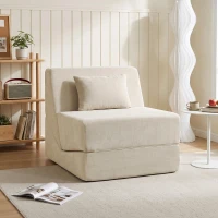 HOMCOM Sofá-Cama Dobrável 3 em 1 Poltrona 1 Lugar Conversível em Chenille Almofada e Encosto Compacto sem Montagem Bege(m-2)