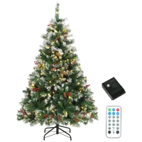HOMCOM Sapin de Noël Artificiel Lumineux et Enneigé 150cm, Arbre de Noël, Télécommande, 11 Modes d'Éclairage, 210 LED, Vert(m-19)