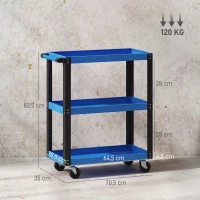 HOMCOM Carrinho de Ferramentas com 3 Prateleiras Rodas com Travão e Pega para Garagem Oficina 120 kg Azul e Preto(m-3)