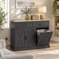 HOMCOM Tilt Out Trash Cabinet with Charging Station, Kitchen Island with Storage, 57 Liter Hidden Rubbish Bin Storage, Black(m-10)