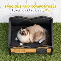 PawHut Wooden Cat House Outdoor Indoor with Weatherproof Asphalt Roof, Side Cleaning Door, PVC Curtain(m-8)
