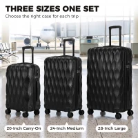 HOMCOM 3-Piece Suitcase Set, Hard Shell Carry On & Checked Luggage Set with TSA Lock, 20/24/28 Inch, Black(m-4)