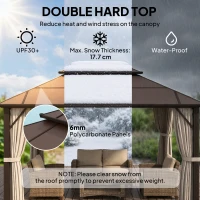 Outsunny 3 x 4m Hardtop Gazebo Canopy with UPF30+ Double Polycarbonate Roof, Aluminium Frame Garden Gazebo Permanent Pavilion with Mosquito Netting and Curtains for Patio, Deck, Beige(m-5)