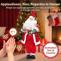 HOMCOM Père Noël Animé Grandeur Nature 120cm, Décoration Musicale Chantante et Oscillante,  Activation Sonore et Tactile, Rouge(m-5)