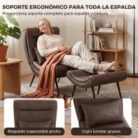 HOMCOM Sillón con Reposapiés Asiento Ancho Cojín Lumbar y Respaldo Curvo Tapizado en Leathaire Patas de Acero Marrón Oscuro(m-12)