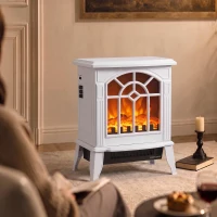 HOMCOM Freestanding Electric Fireplace, Electric Log Burner w/ LED Flame Effect, Overheating Safety System, 1000W/2000W, White(m-8)