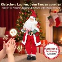 HOMCOM Zingende & dansende kerstman, 120 cm, staande geanimeerde kerstfiguur met guirlande & cadeauzak, geactiveerd door geluid/aanraking(m-5)