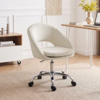 HOMCOM Velvet Desk Chair, Modern Office Chair with Height-Adjustable, Wheels, for Home Study Bedroom, Cream(m-14)